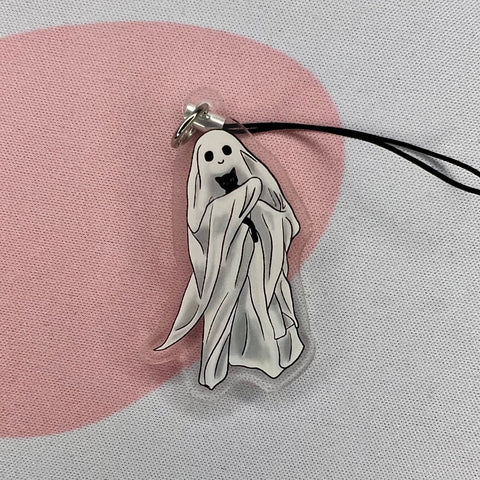 Ghost Holding Cat Keychain