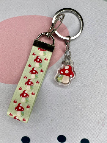 Frog behind Mushroom Lanyard keychain