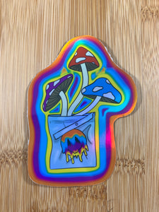 Trippy mushroom holographic sticker